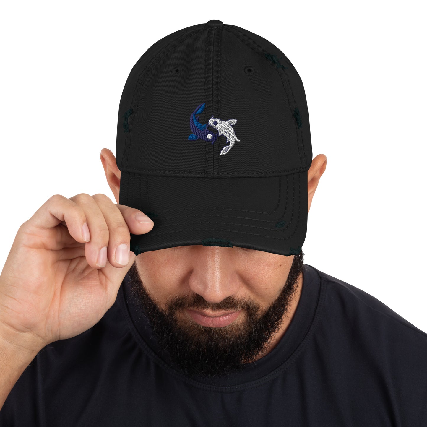 Koi fishes yin yang embroidered Embroiderry Moon Spirit Oasis Distressed Dad Hat