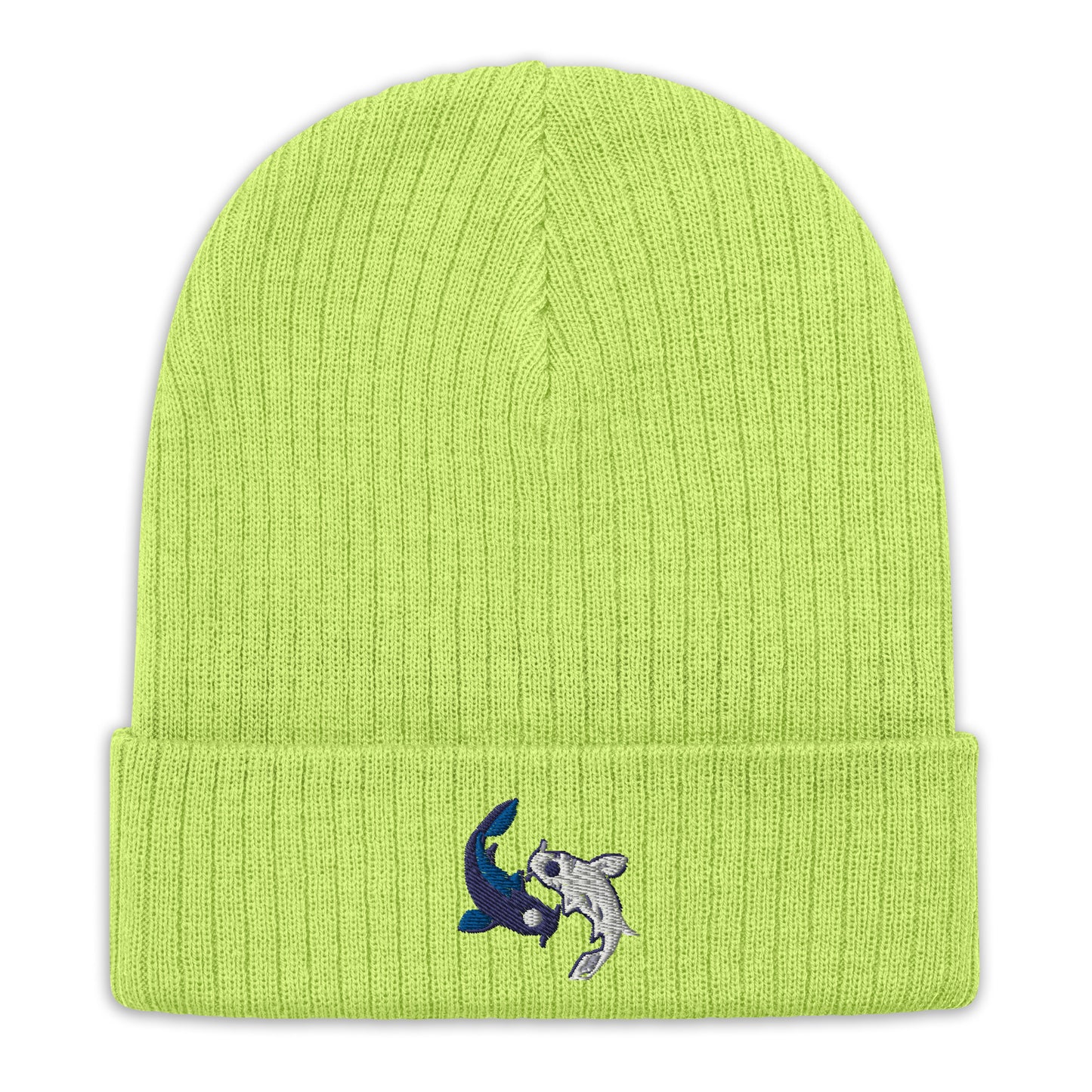 Koi fishes beanie yin yang embroidered Moon Spirit Oasis Ribbed knit