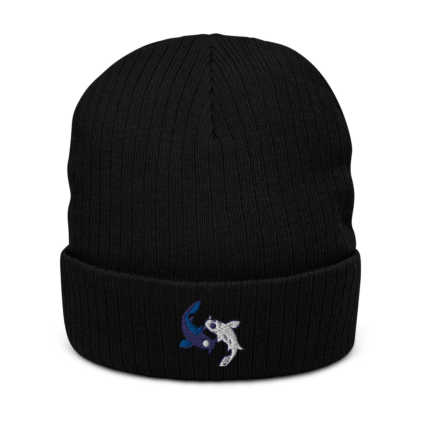 Koi fishes beanie yin yang embroidered Moon Spirit Oasis Ribbed knit