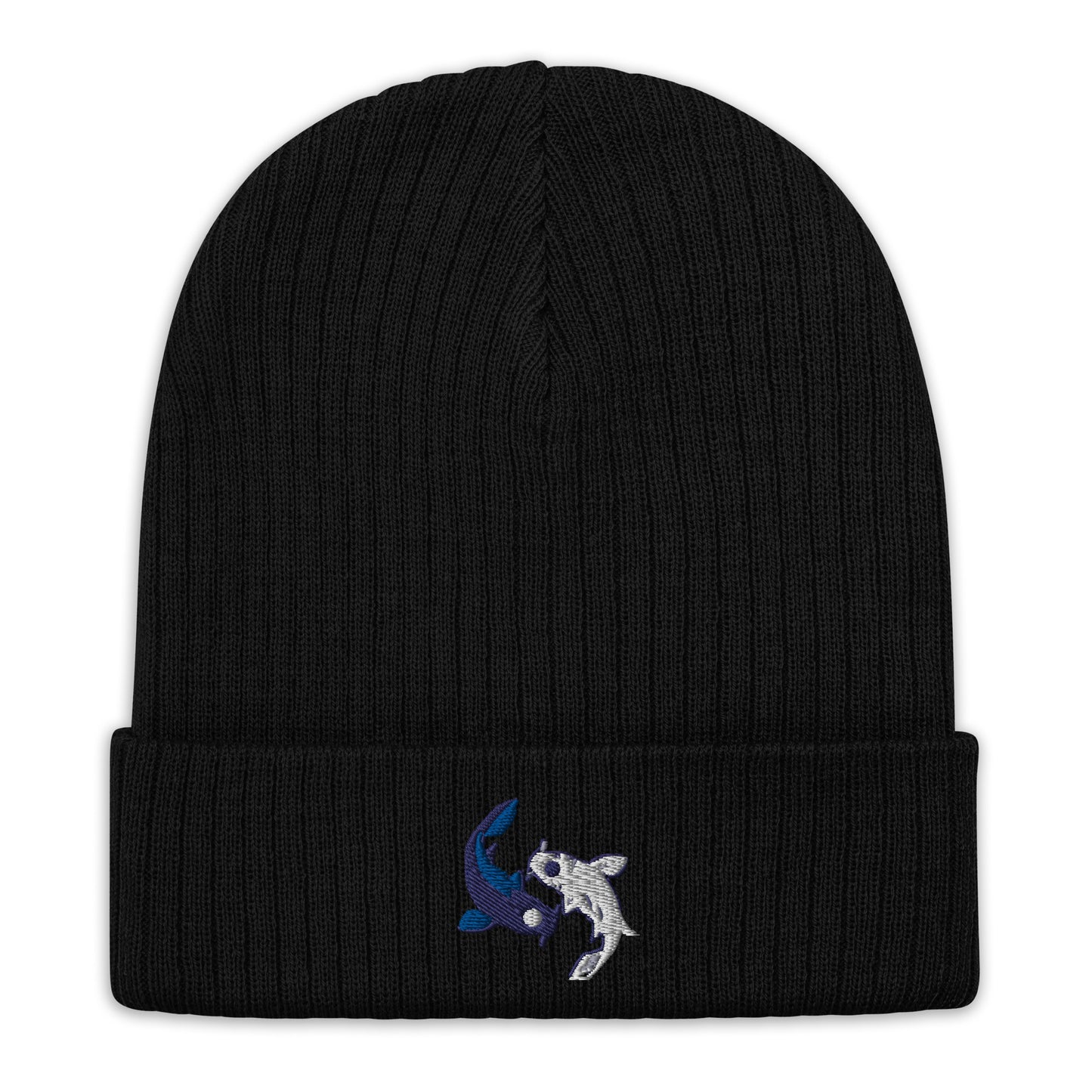 Koi fishes beanie yin yang embroidered Moon Spirit Oasis Ribbed knit