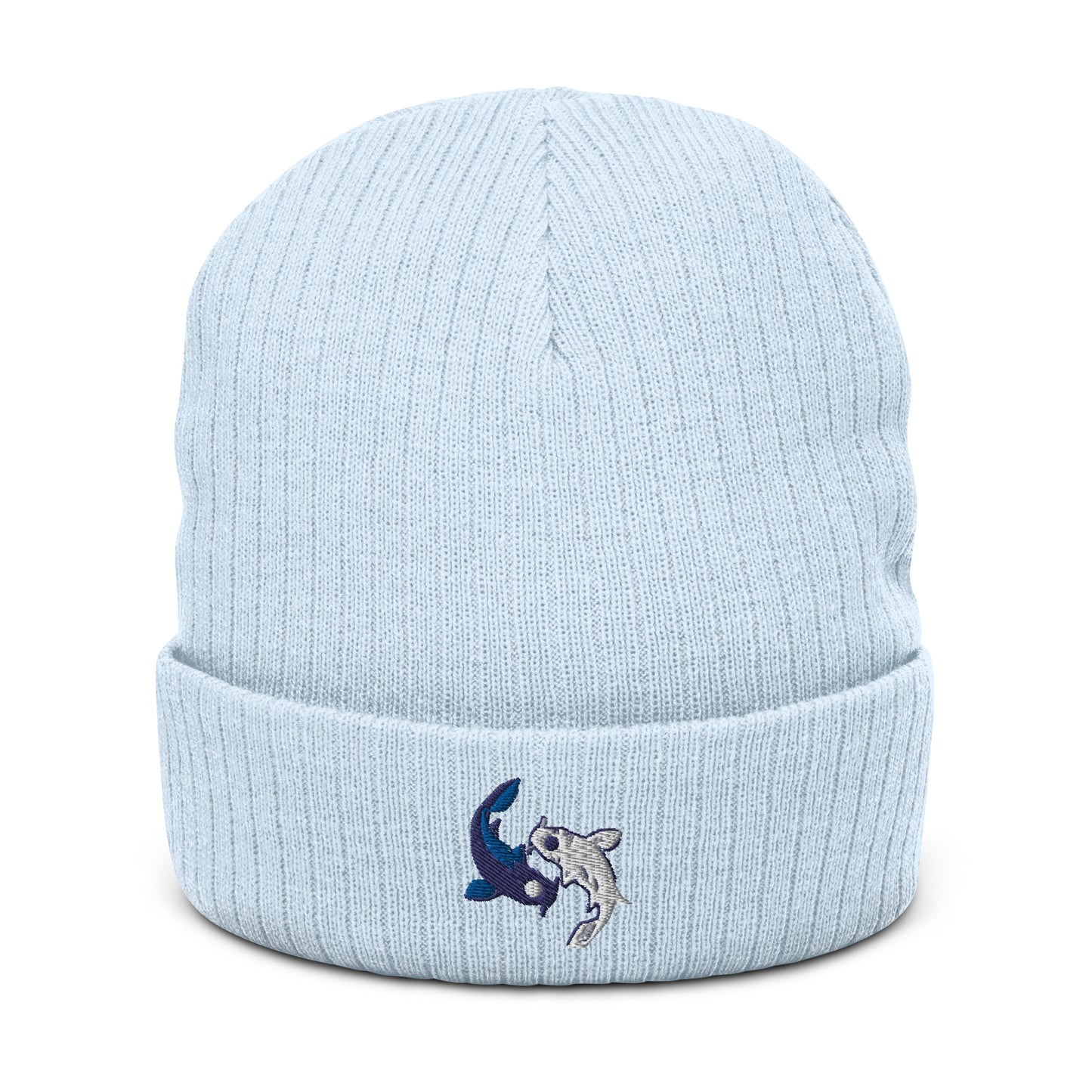 Koi fishes beanie yin yang embroidered Moon Spirit Oasis Ribbed knit