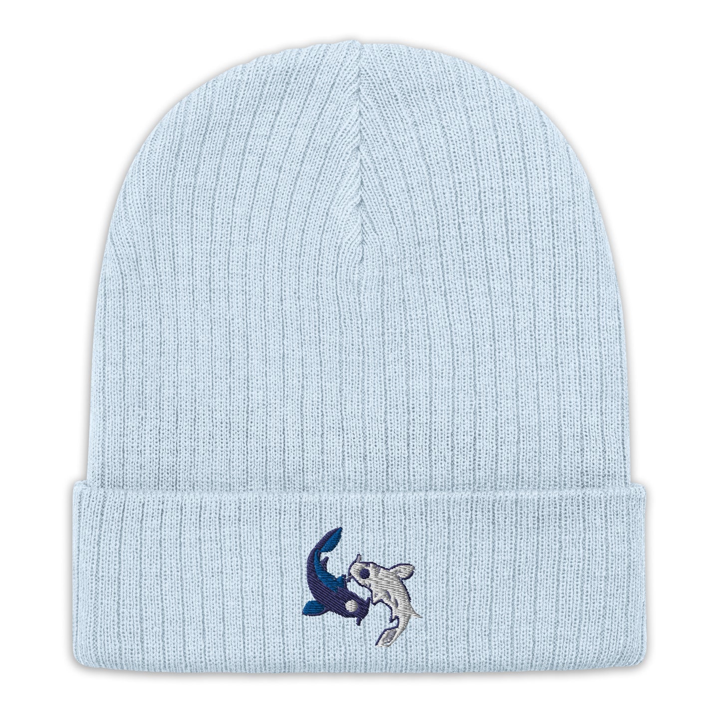 Koi fishes beanie yin yang embroidered Moon Spirit Oasis Ribbed knit