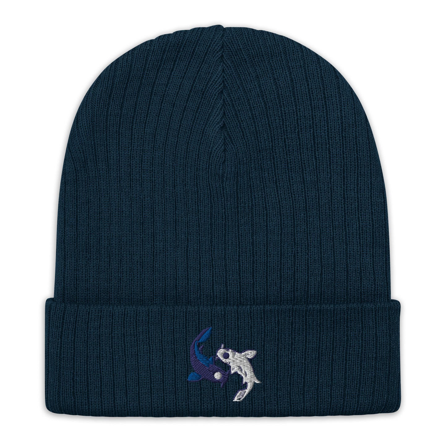 Koi fishes beanie yin yang embroidered Moon Spirit Oasis Ribbed knit
