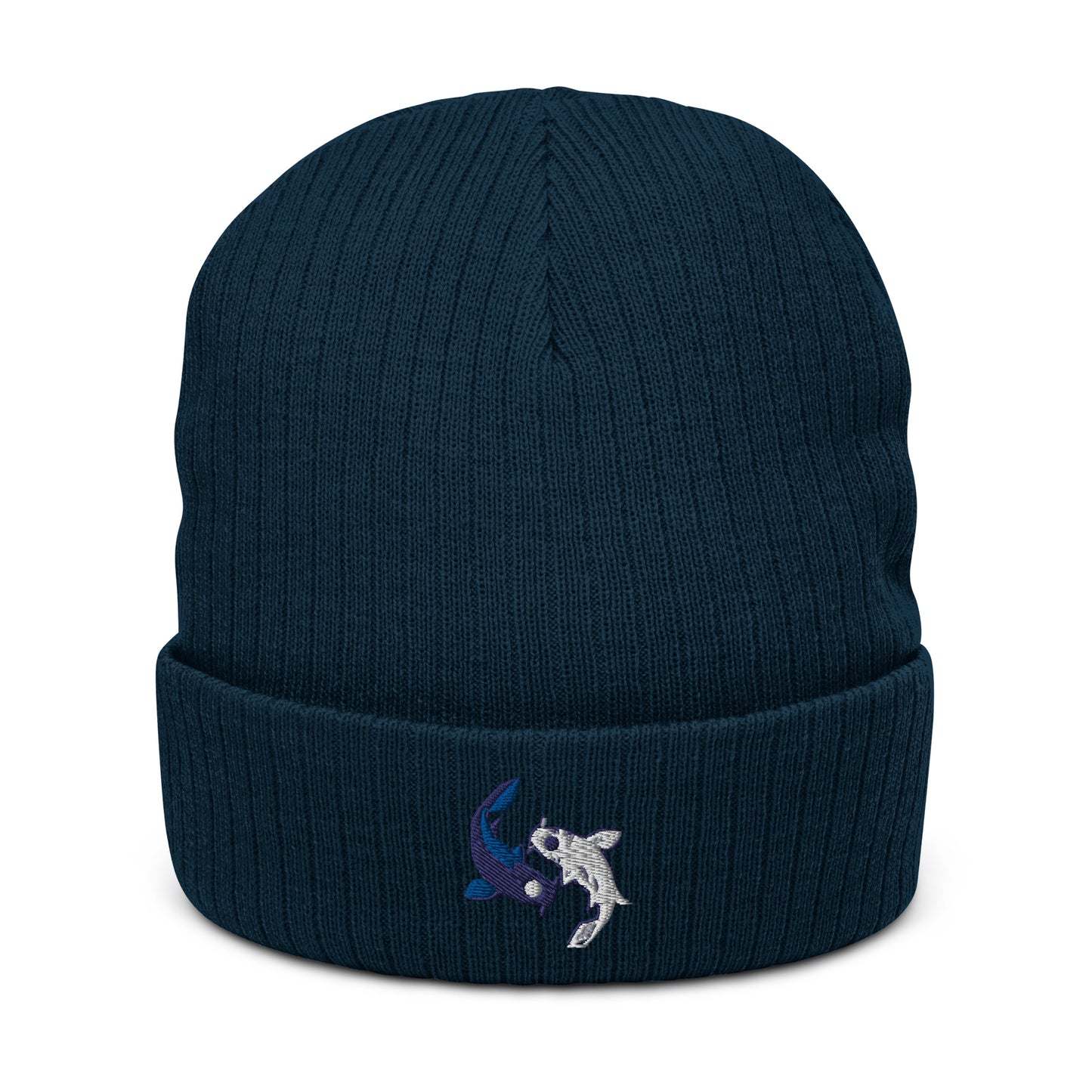 Koi fishes beanie yin yang embroidered Moon Spirit Oasis Ribbed knit