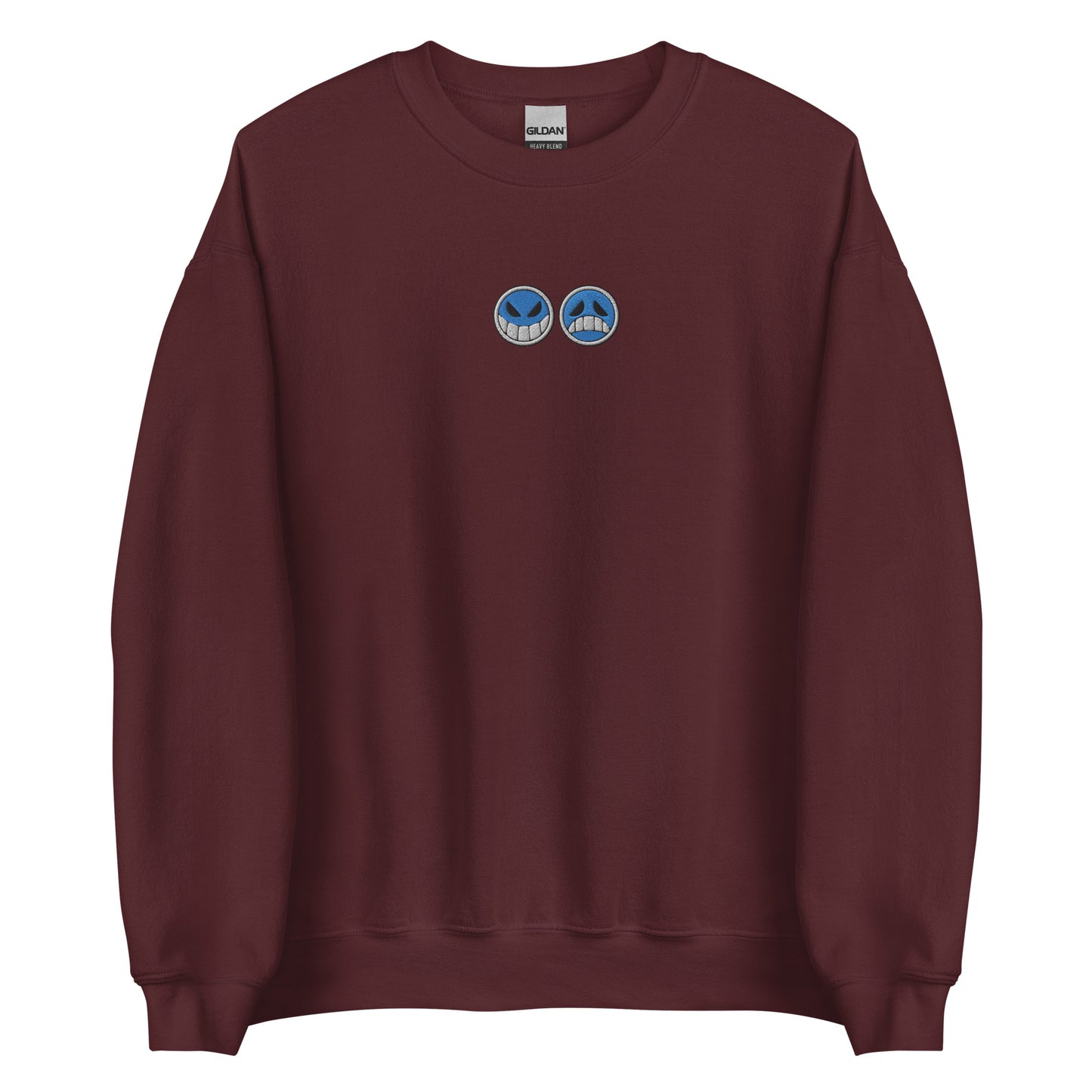 Aces hat embroidered sweatshirt Smiley face Sad face Anime crew neck