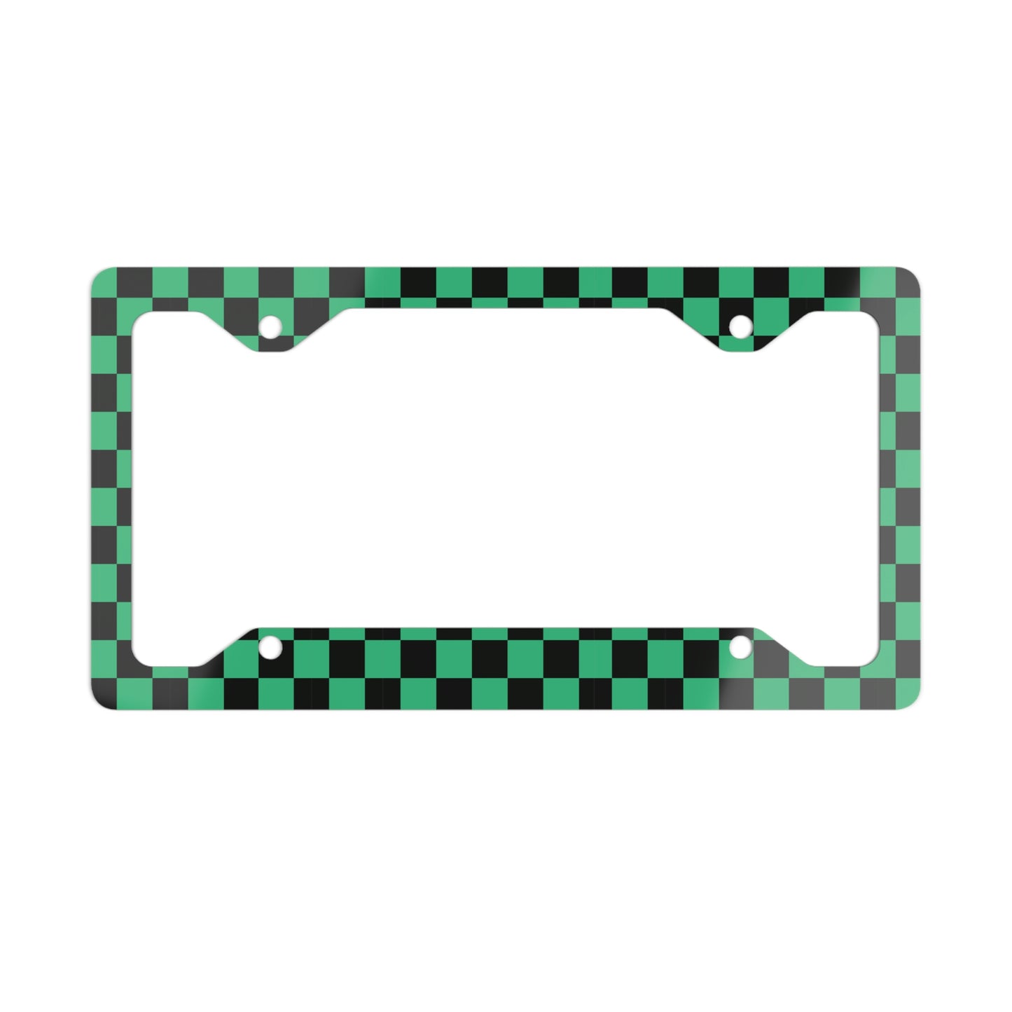 Demon Green Check Metal License Plate Frame