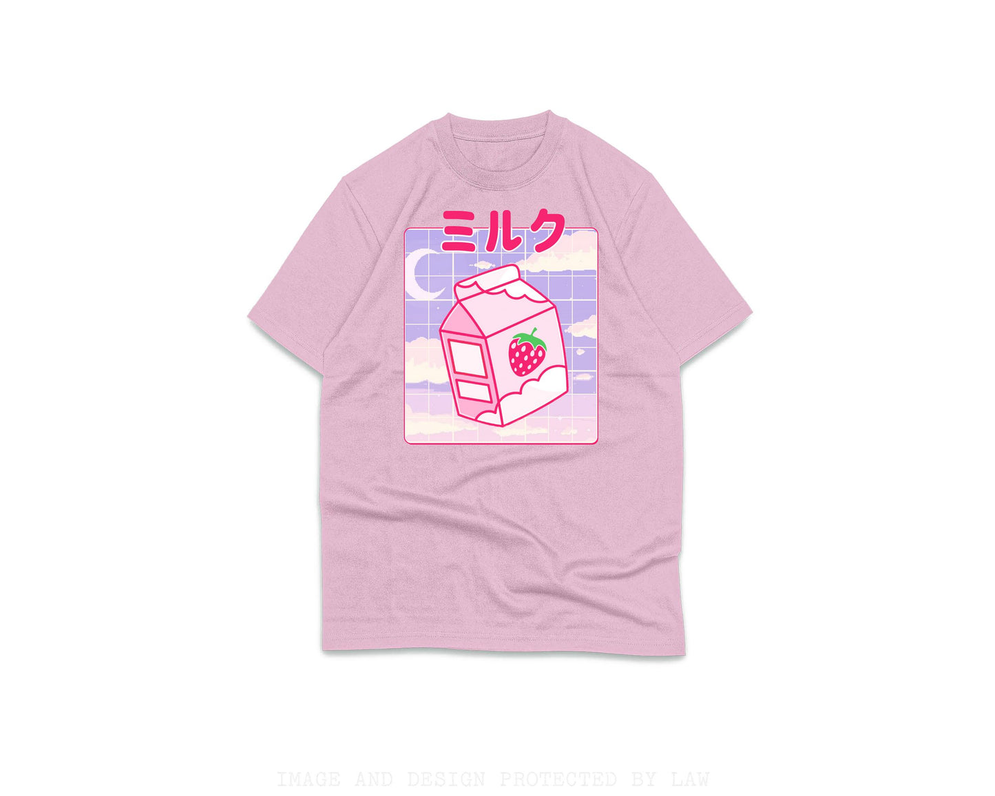 Pink Kawaii milk t-shirt Japanese 90s Aesthetic t-shirt Kawaii Anime Strawberry Milk Shake shirt T-shirt for Japan lovers Cute gift anime fan