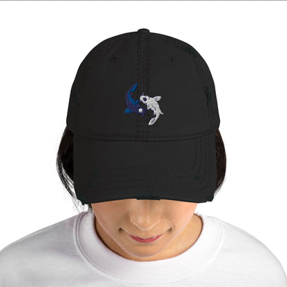 Koi fishes yin yang embroidered Embroiderry Moon Spirit Oasis Distressed Dad Hat