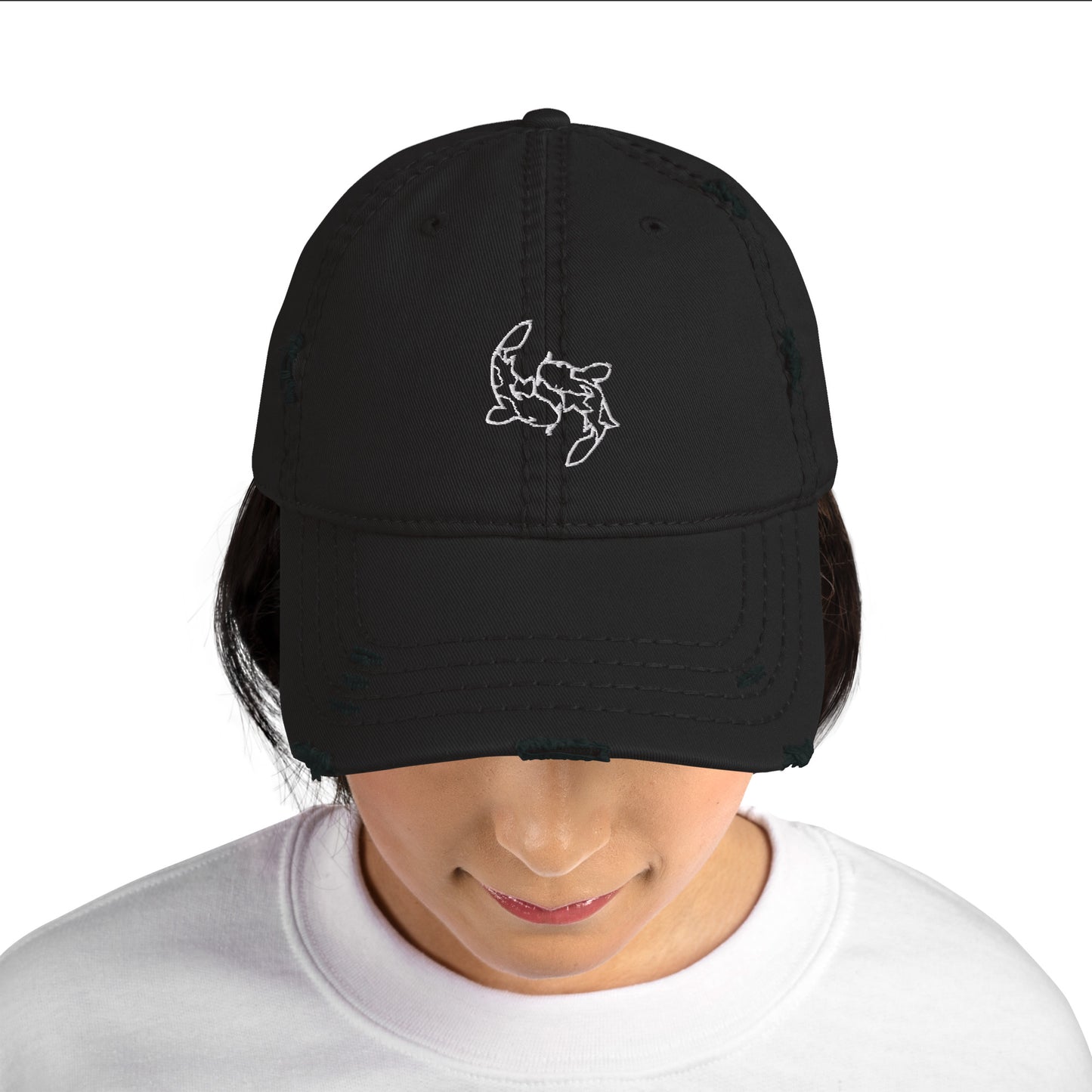 Minimal Koi fishes yin yang embroidered Embroiderry Moon Carp Spirit Oasis Distressed Dad Hat